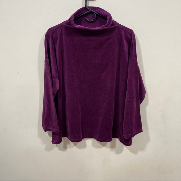 Eileen Fisher Tops - EUC Eileen Fisher Funnel Neck Box Top Purple Velour Velvet Long Sleeve L